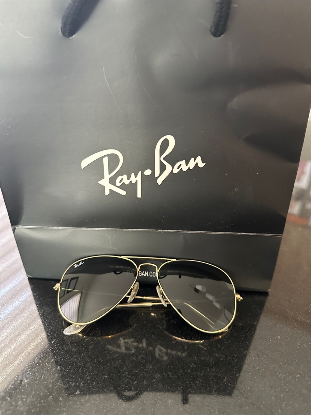 Ray-Ban Gold Frame Sunglasses with Black Lenses